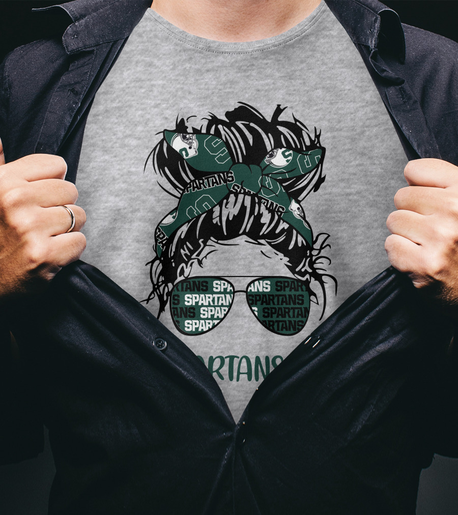 Michigan State Spartans Life Messy Bun Girl With Spartans Headband And Sunglasses T-Shirt