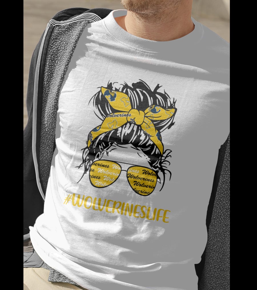 #Wolverineslife Messy Bun Girl With Headband And Glasses T-Shirt