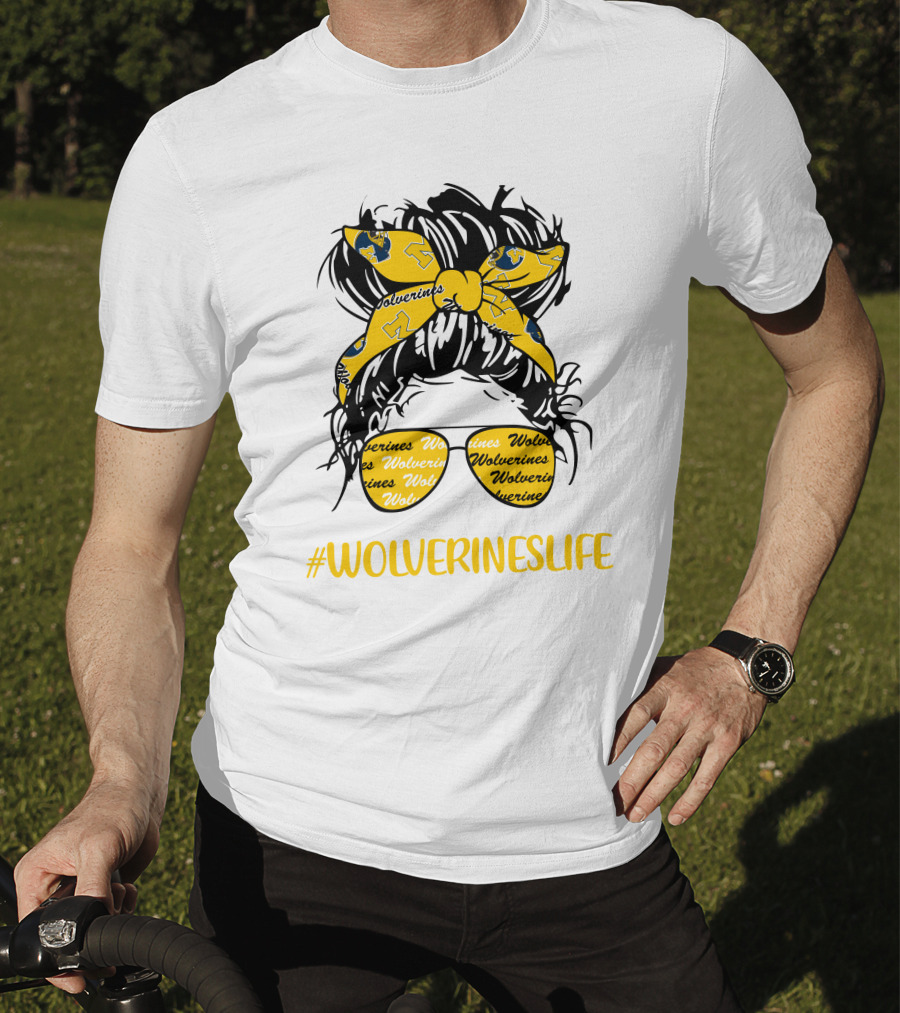 #Wolverineslife Messy Bun Girl With Headband And Glasses T-Shirt