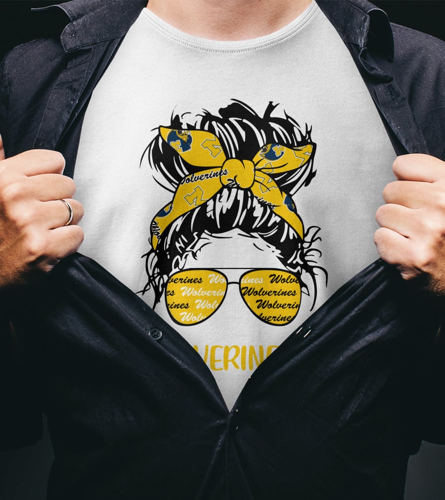 #Wolverineslife Messy Bun Girl With Headband And Glasses T-Shirt