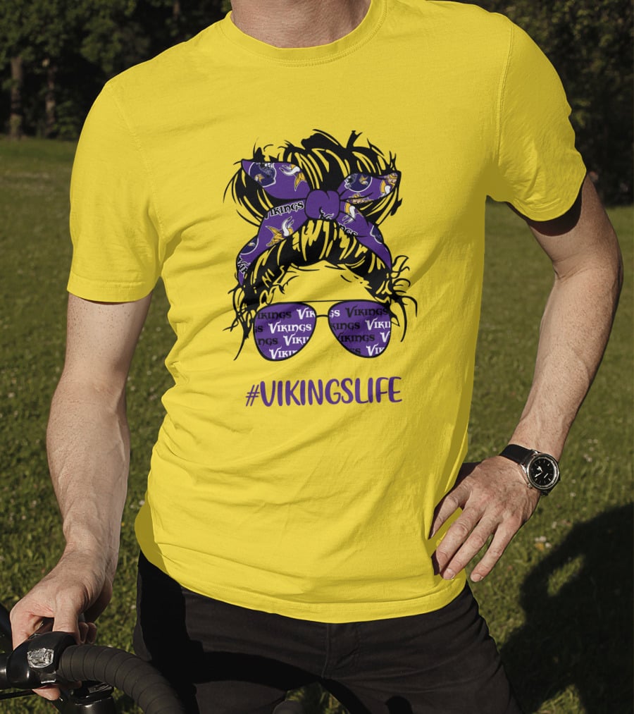 Vikings Life Messy Bun Girl Headband Glasses Minnesota Vikings T-Shirt