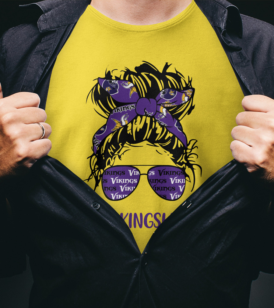 Vikings Life Messy Bun Girl Headband Glasses Minnesota Vikings T-Shirt