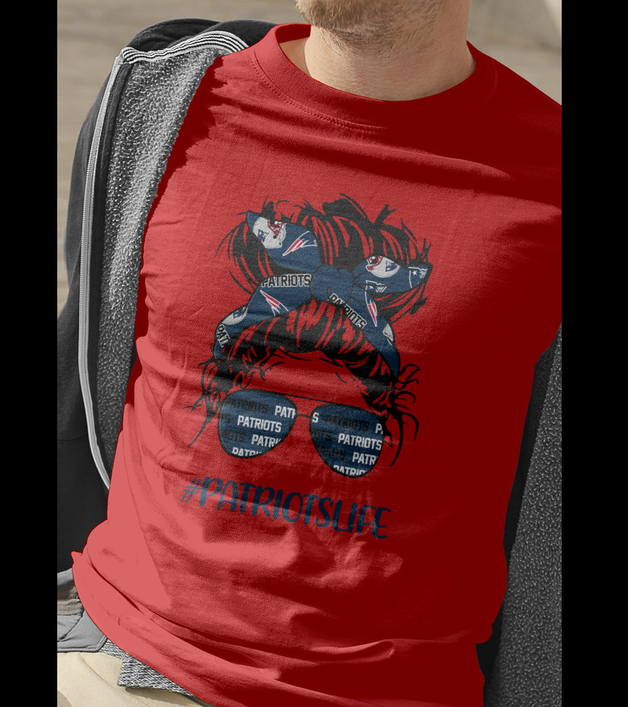 PATRIOTSLIFE New England Patriots Messy Bun Girl Headband Glasses T-Shirt