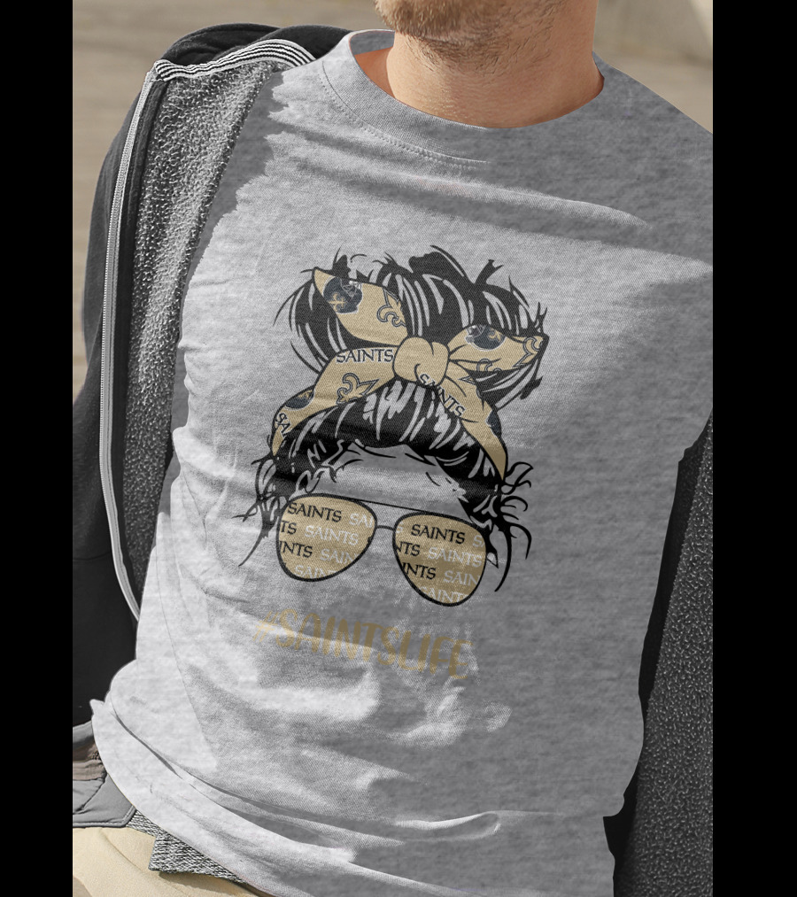 Messy Bun Girl With Saints Headband And Glasses #Saintslife T-Shirt