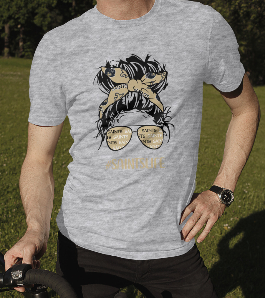 Messy Bun Girl With Saints Headband And Glasses #Saintslife T-Shirt