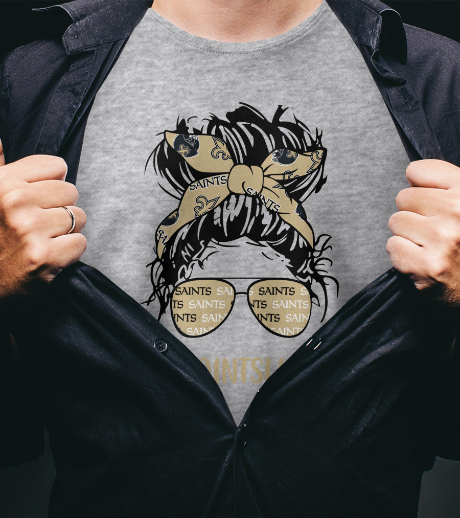 Messy Bun Girl With Saints Headband And Glasses #Saintslife T-Shirt