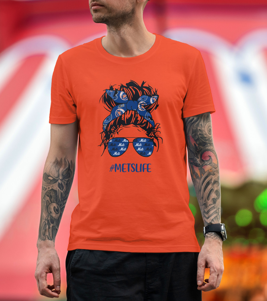 New York Mets Life Messy Bun Girl Headband Glasses #MetsLife T-Shirt