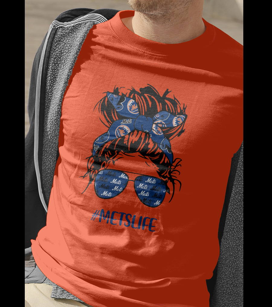 New York Mets Life Messy Bun Girl Headband Glasses #MetsLife T-Shirt