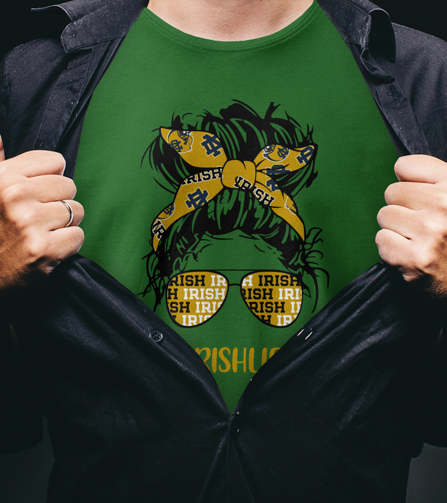 Notre Dame Fighting Irish Life Messy Bun Girl Headband Glasses #IrishLife T-Shirt