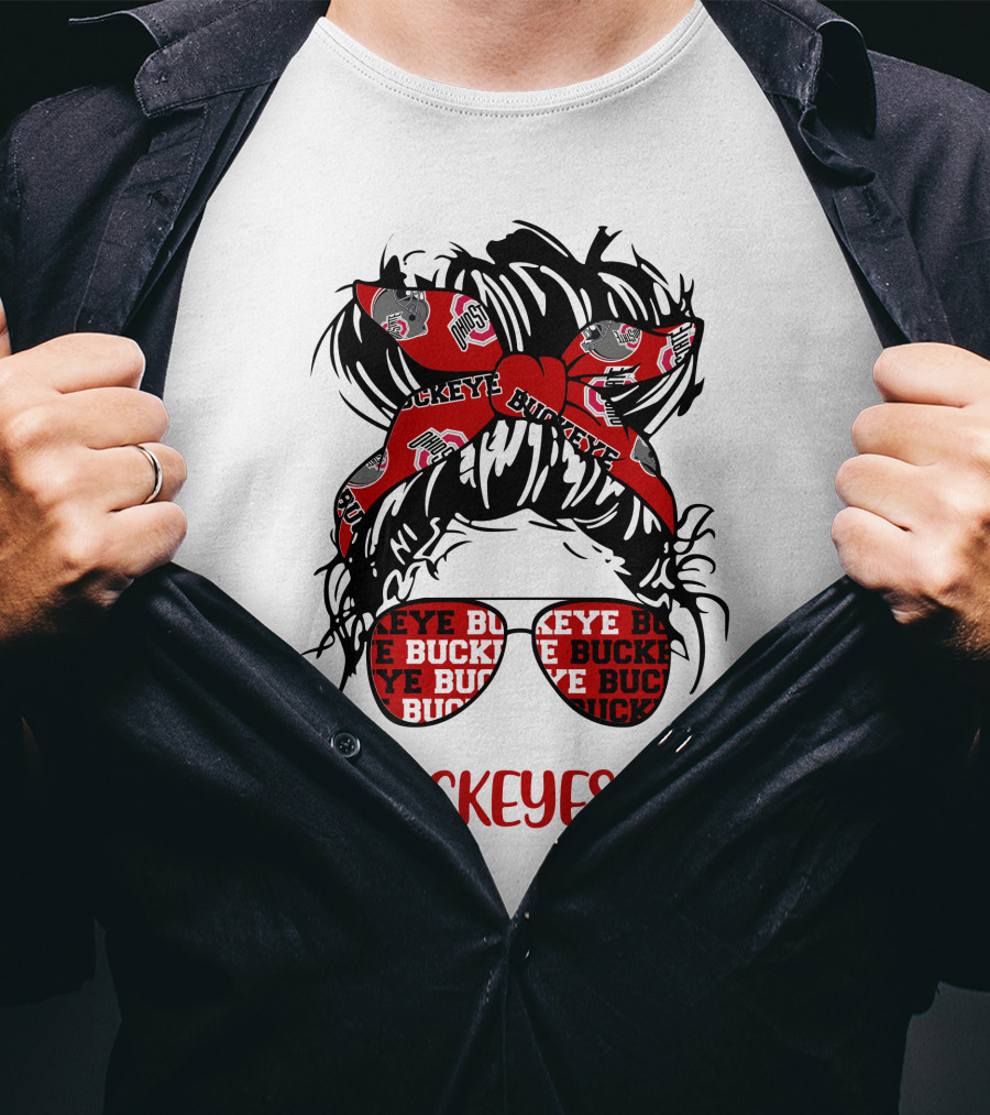 Ohio State Buckeyes Life Messy Bun Girl Headband Glasses #BUCKEYESLIFE T-Shirt