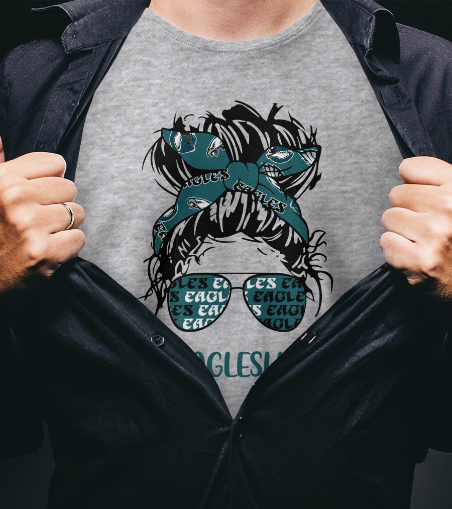 Philadelphia Eagles Life Hashtag Messy Bun Girl With Headband And Glasses T-Shirt