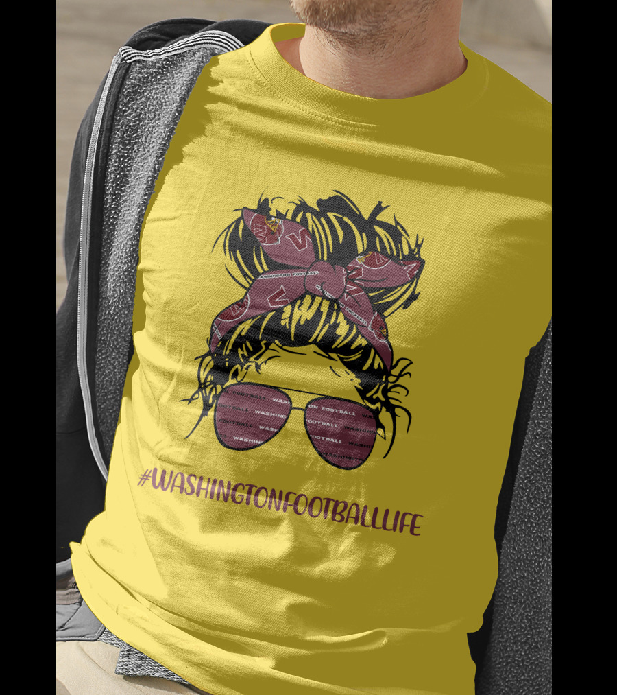 WashingtonFootballLife Messy Bun Girl With Team Headband And Glasses T-Shirt