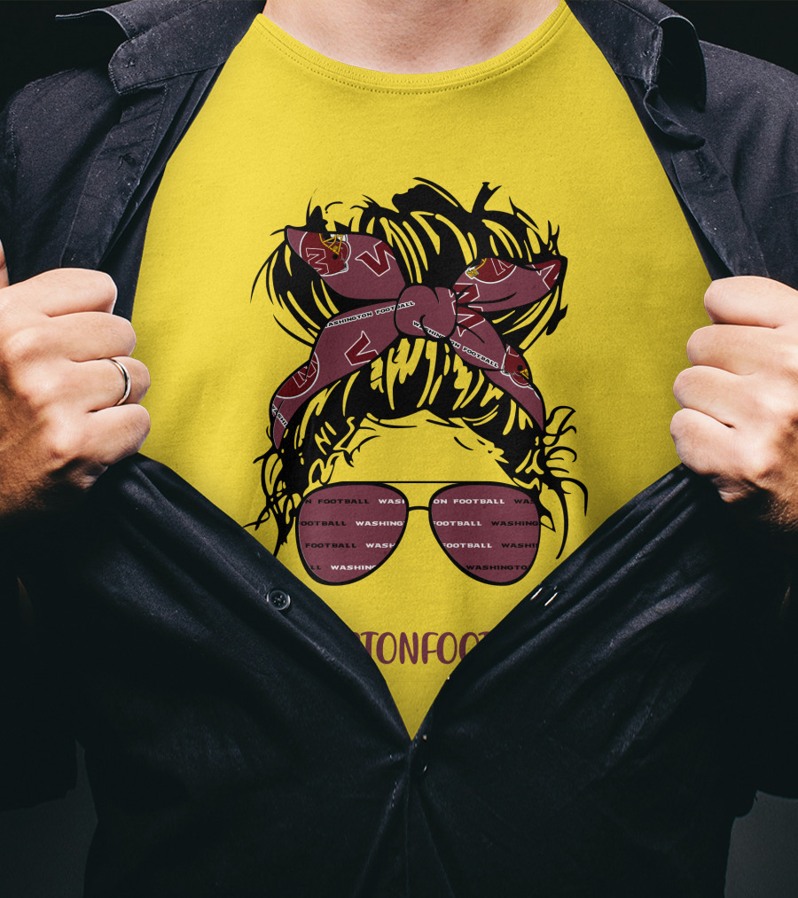 WashingtonFootballLife Messy Bun Girl With Team Headband And Glasses T-Shirt