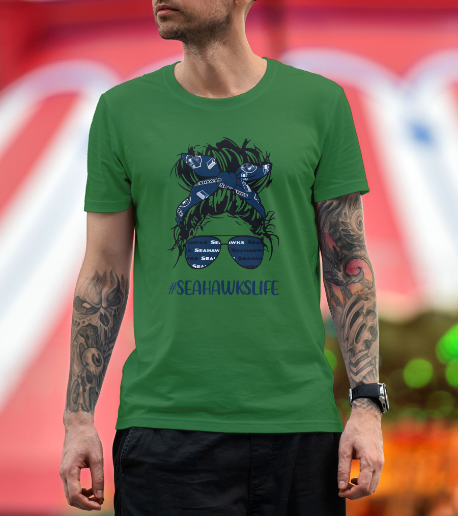 SEAHawksLife Messy Bun Girl With Headband And Glasses T-Shirt
