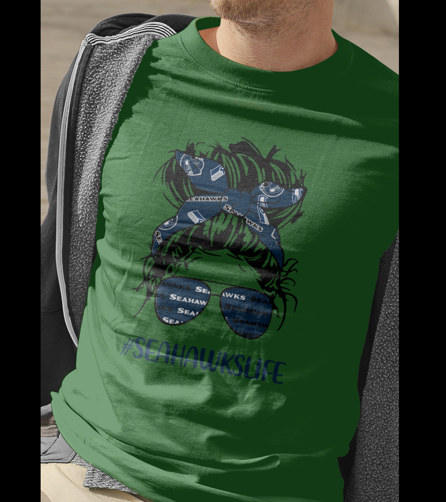 SEAHawksLife Messy Bun Girl With Headband And Glasses T-Shirt