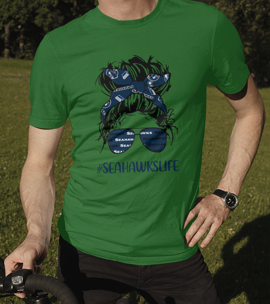 SEAHawksLife Messy Bun Girl With Headband And Glasses T-Shirt
