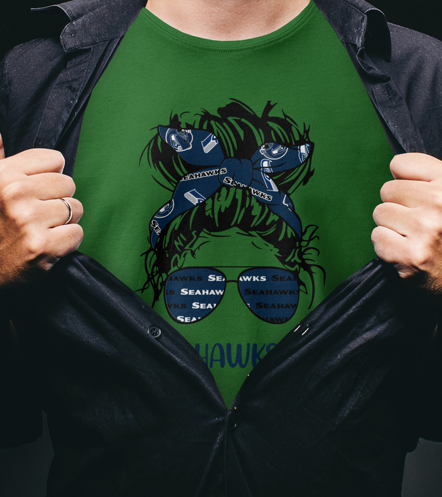 SEAHawksLife Messy Bun Girl With Headband And Glasses T-Shirt