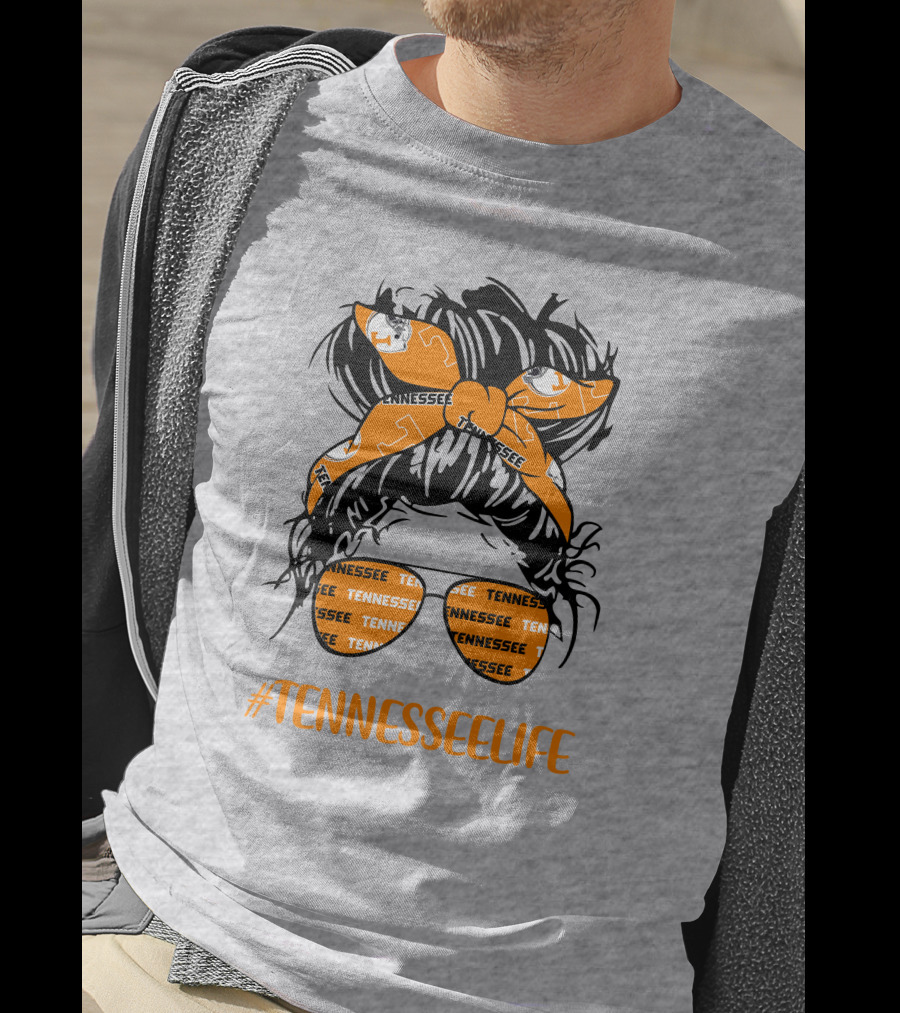 TennesseeLife Tennessee Volunteers Messy Bun Girl Headband Glasses T-Shirt