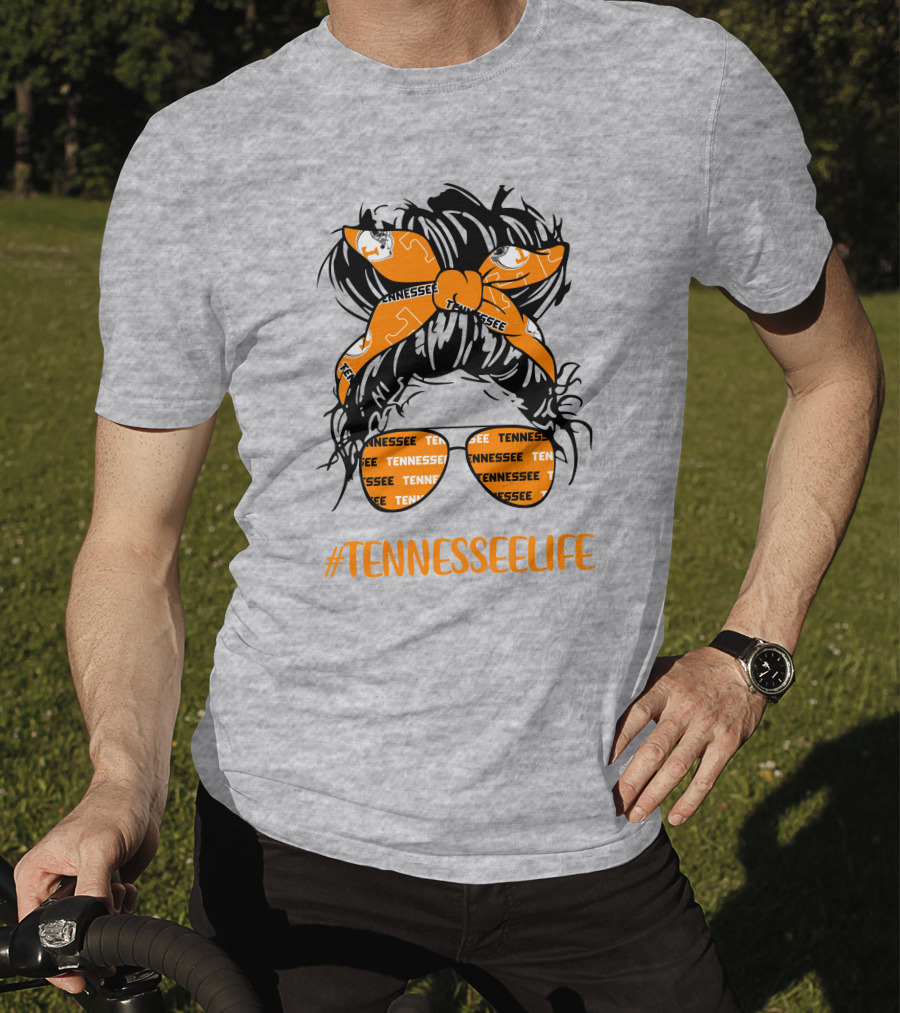 TennesseeLife Tennessee Volunteers Messy Bun Girl Headband Glasses T-Shirt