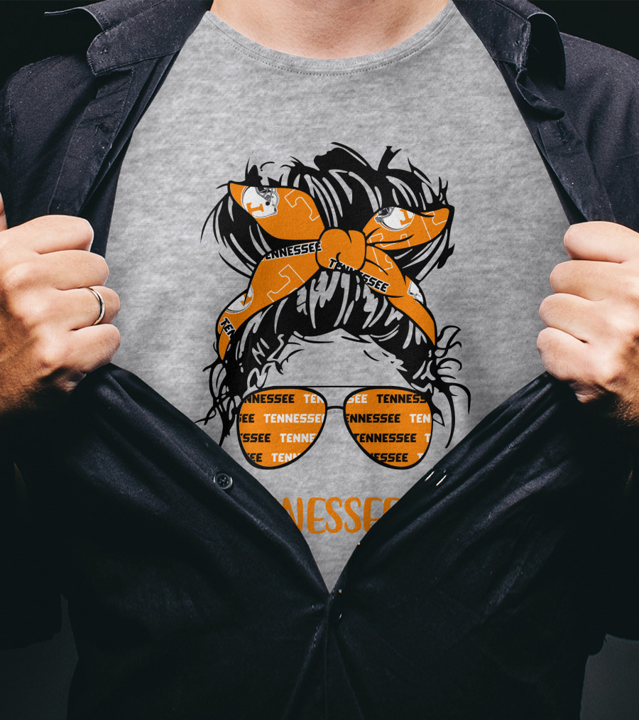 TennesseeLife Tennessee Volunteers Messy Bun Girl Headband Glasses T-Shirt