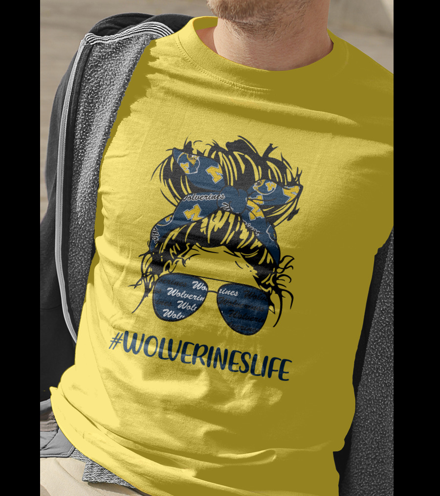 Michigan Wolverines Life Messy Bun Girl Headband Glasses Wolverines T-Shirt