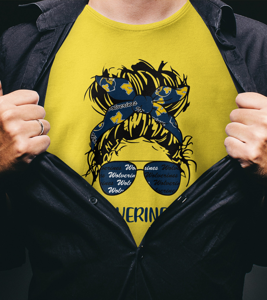 Michigan Wolverines Life Messy Bun Girl Headband Glasses Wolverines T-Shirt