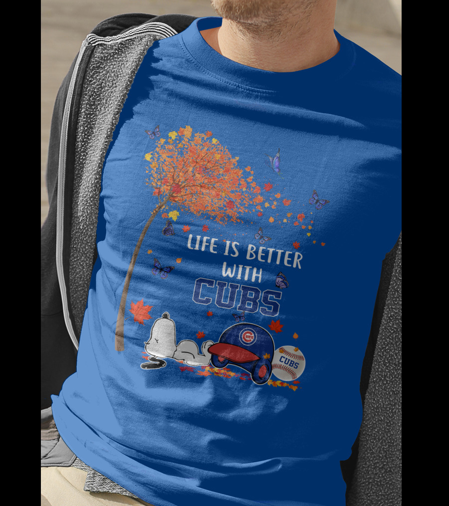 Life Is Better With Cubs Autumn Tree Baseball Hat And Ball T-Shirt