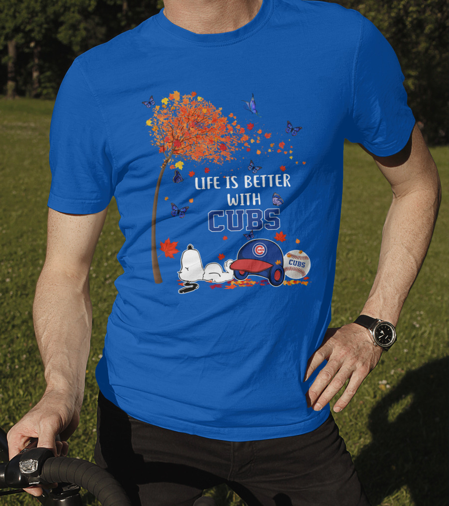 Life Is Better With Cubs Autumn Tree Baseball Hat And Ball T-Shirt