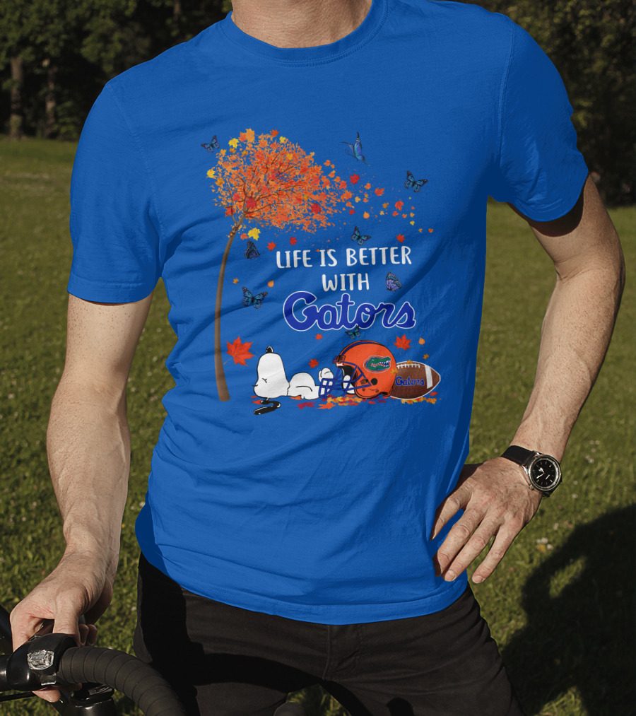 Life Is Better With Florida Gators Snoopy Helmet Football Tree Butterflies T-Shirt