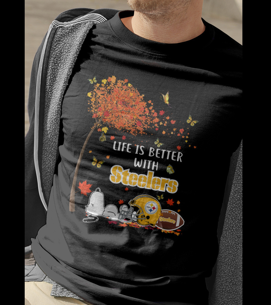 Life Is Better With Steelers Autumn Snoopy Football Helmet T-Shirt