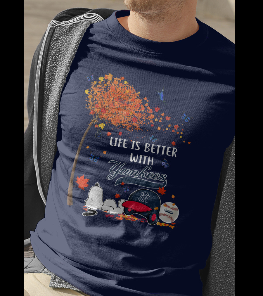 Life Is Better With Yankees Autumn Vibes Snoopy Baseball T-Shirt