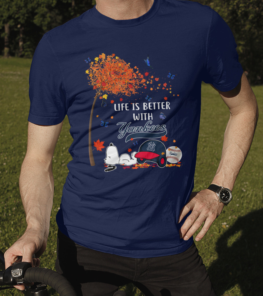 Life Is Better With Yankees Autumn Vibes Snoopy Baseball T-Shirt