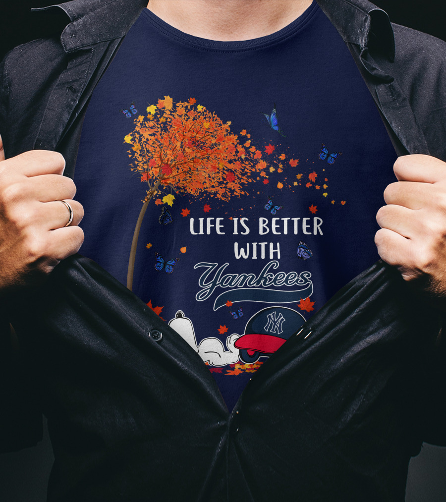 Life Is Better With Yankees Autumn Vibes Snoopy Baseball T-Shirt