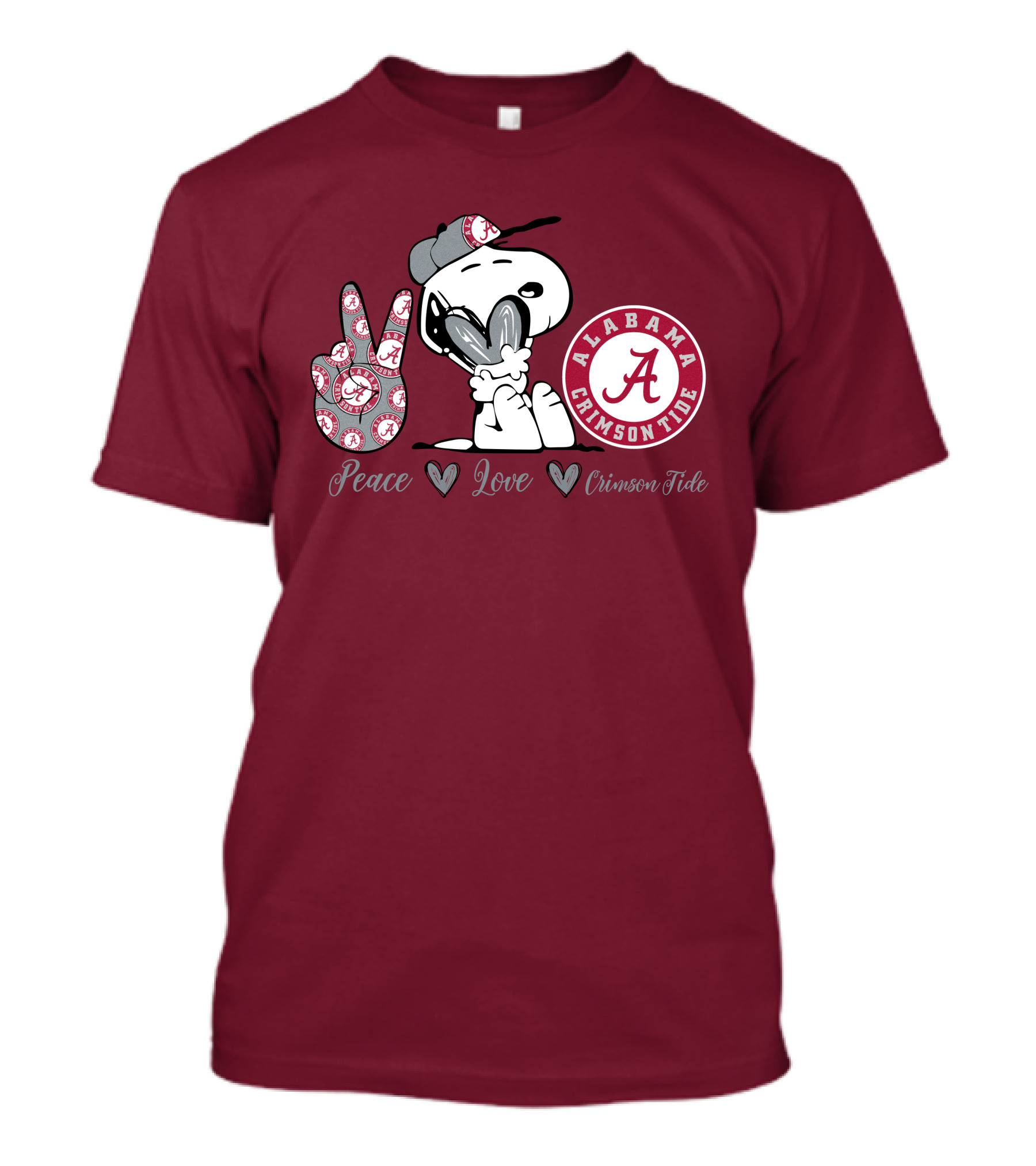 Peace Love Alabama Crimson Tide Snoopy Football Fan Gear T-Shirt