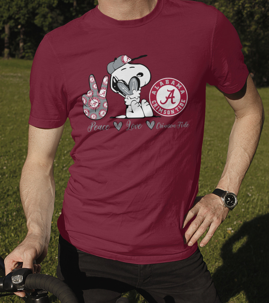 Peace Love Alabama Crimson Tide Snoopy Football Fan Gear T-Shirt