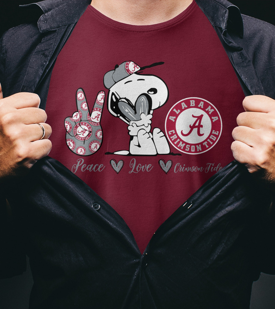 Peace Love Alabama Crimson Tide Snoopy Football Fan Gear T-Shirt