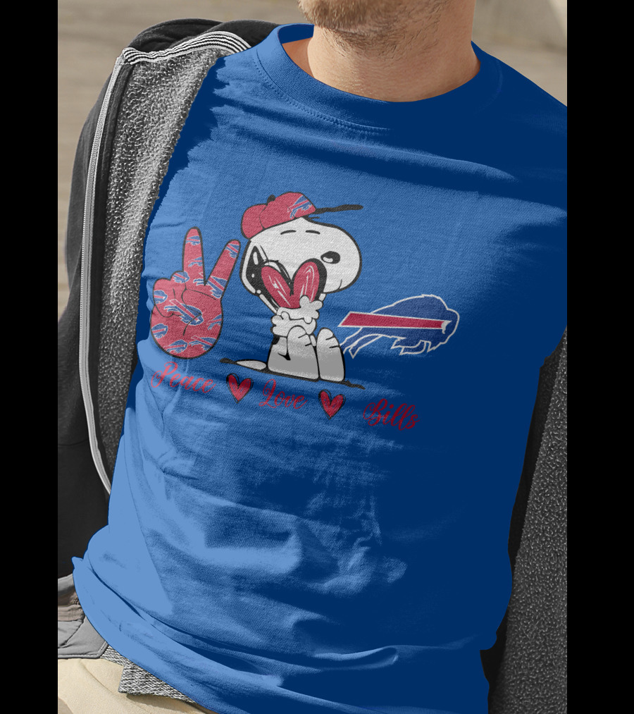 Peace Love Buffalo Bills Snoopy Holding Hearts T-Shirt