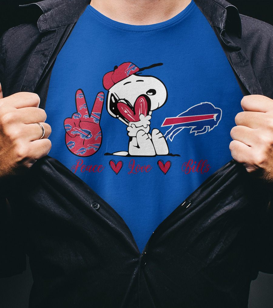 Peace Love Buffalo Bills Snoopy Holding Hearts T-Shirt