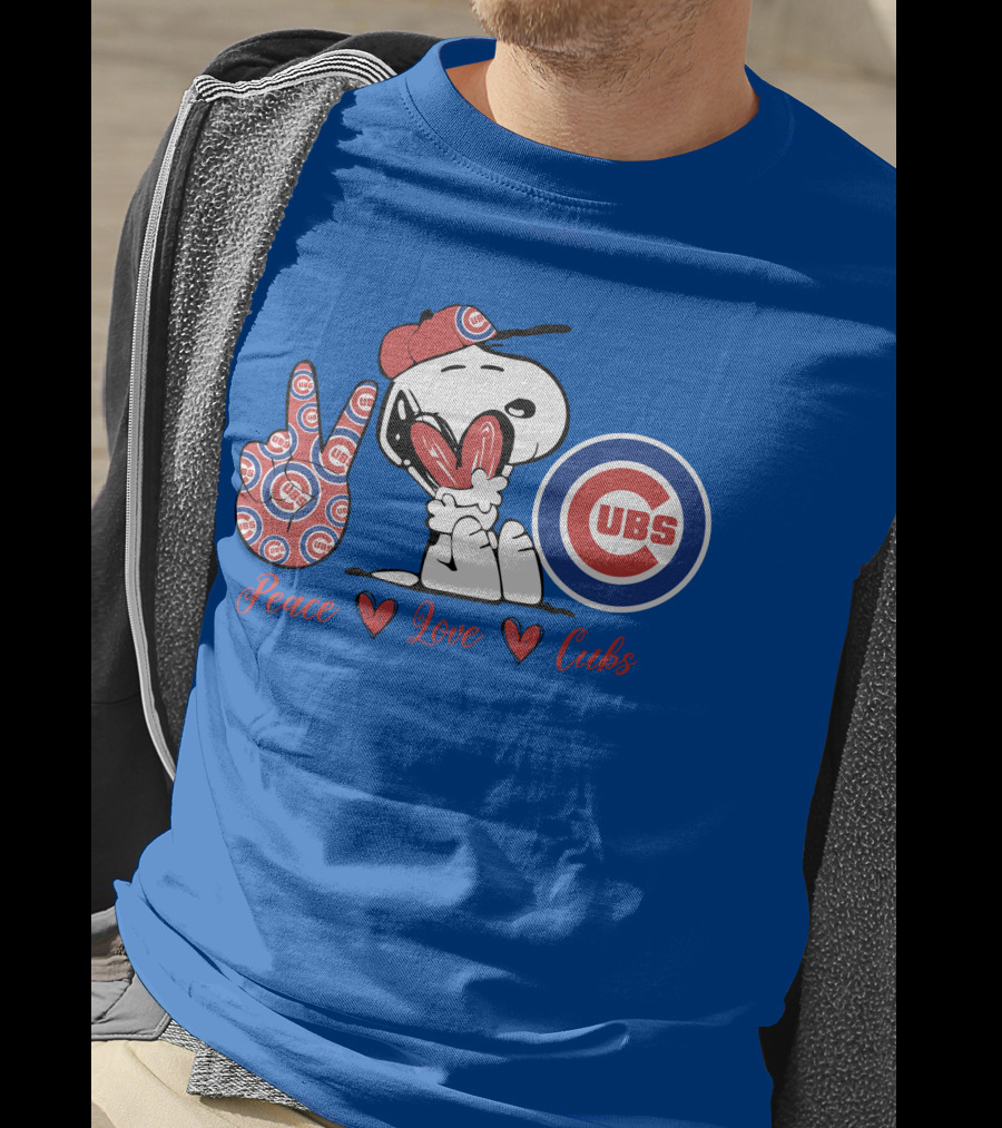 Peace Love Cubs Snoopy Chicago Cubs Baseball T-Shirt