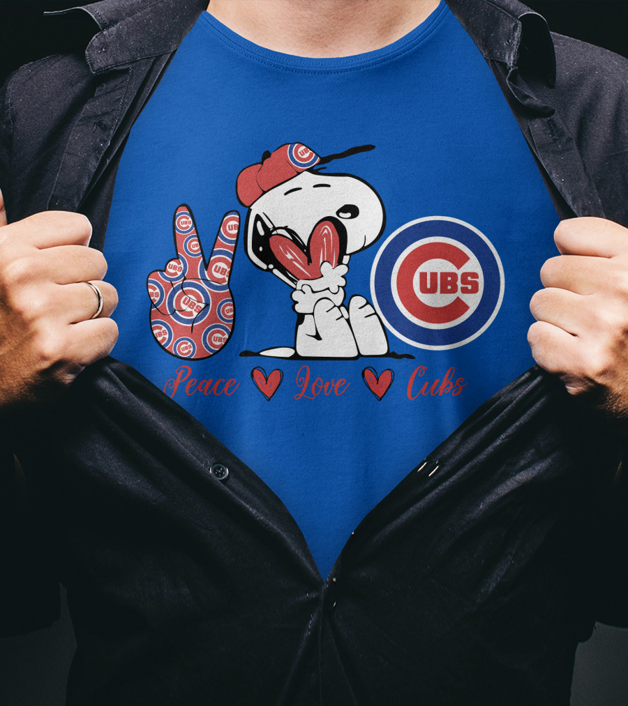 Peace Love Cubs Snoopy Chicago Cubs Baseball T-Shirt