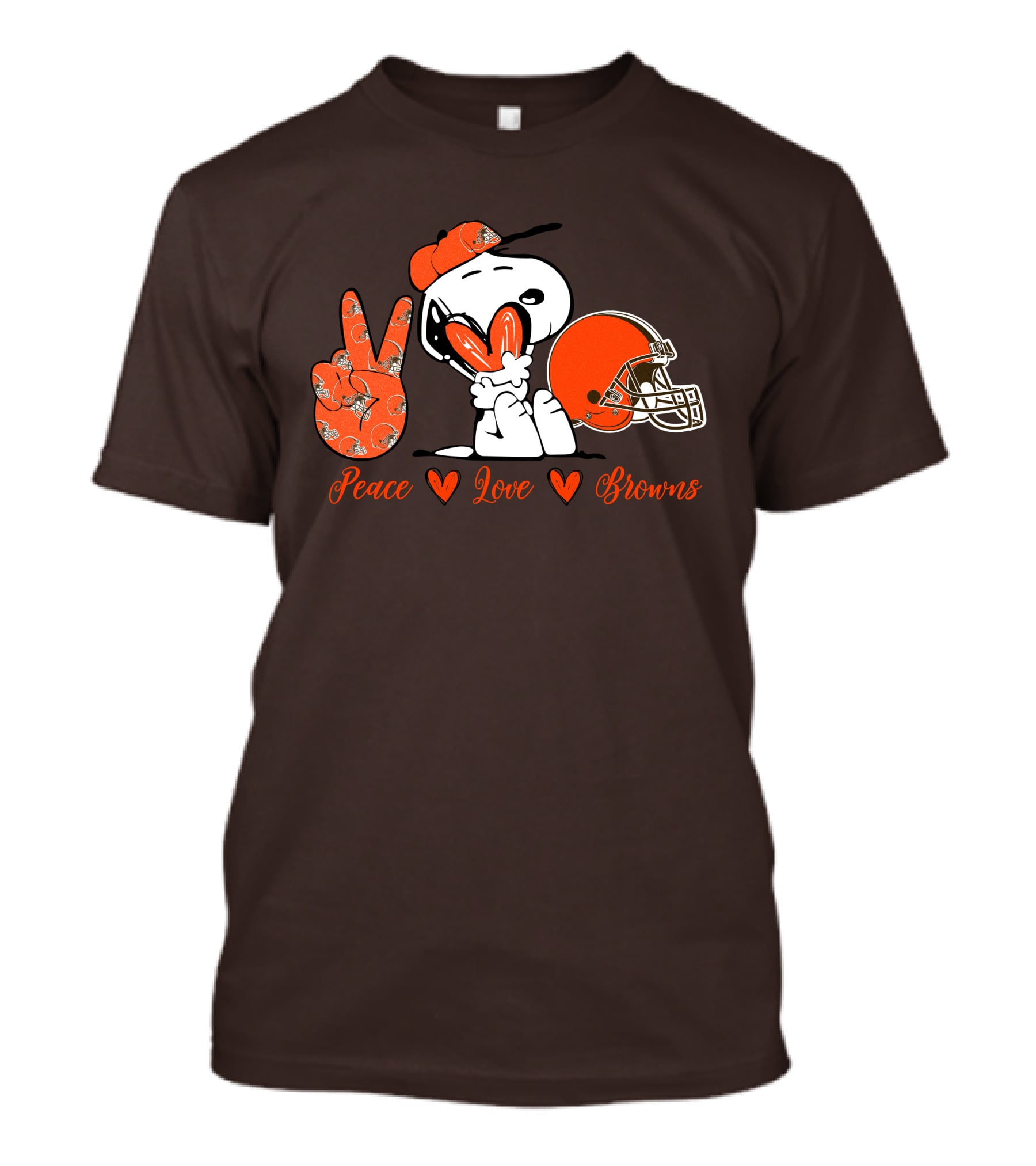 Peace Love Browns Snoopy Cleveland Browns Helmet T-Shirt