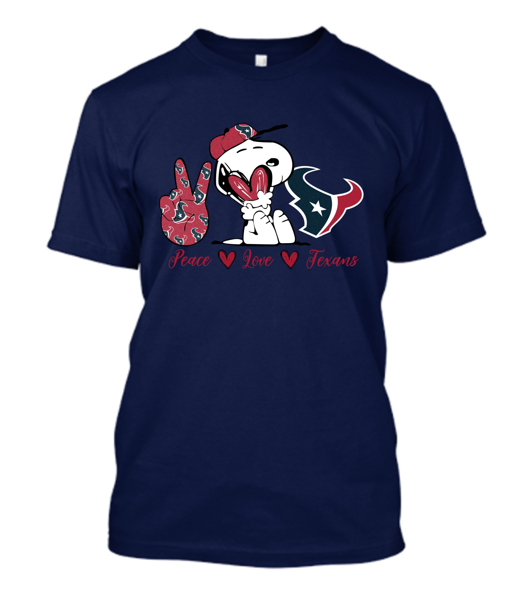 Snoopy Peace Love Houston Texans Football Fan T-Shirt