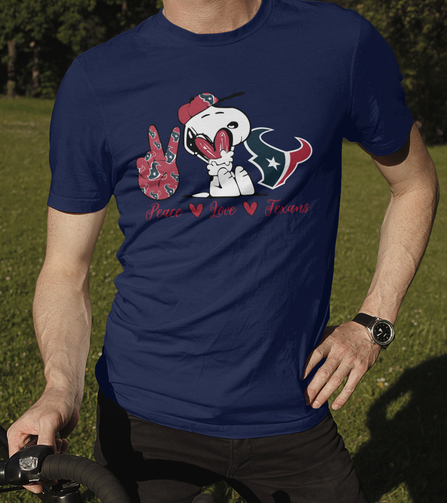 Snoopy Peace Love Houston Texans Football Fan T-Shirt