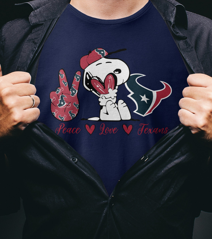 Snoopy Peace Love Houston Texans Football Fan T-Shirt