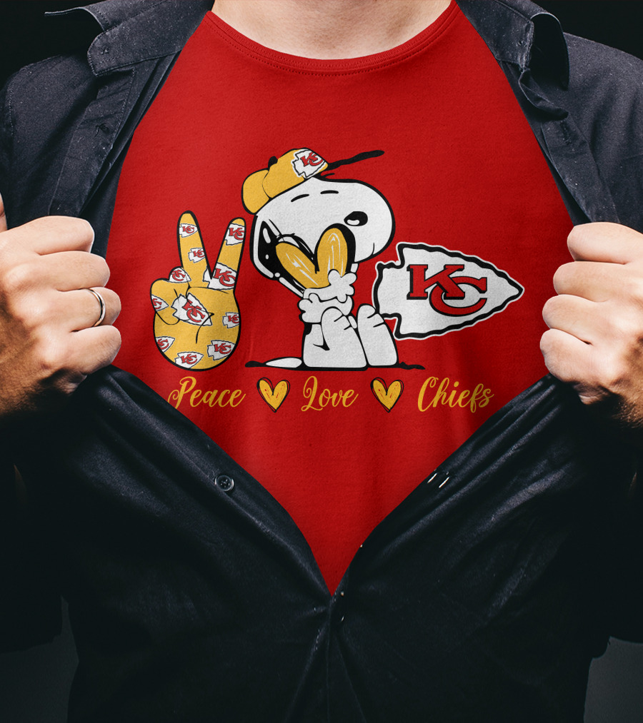 Peace Love Kansas City Chiefs Snoopy Nfl Emojis T-Shirt