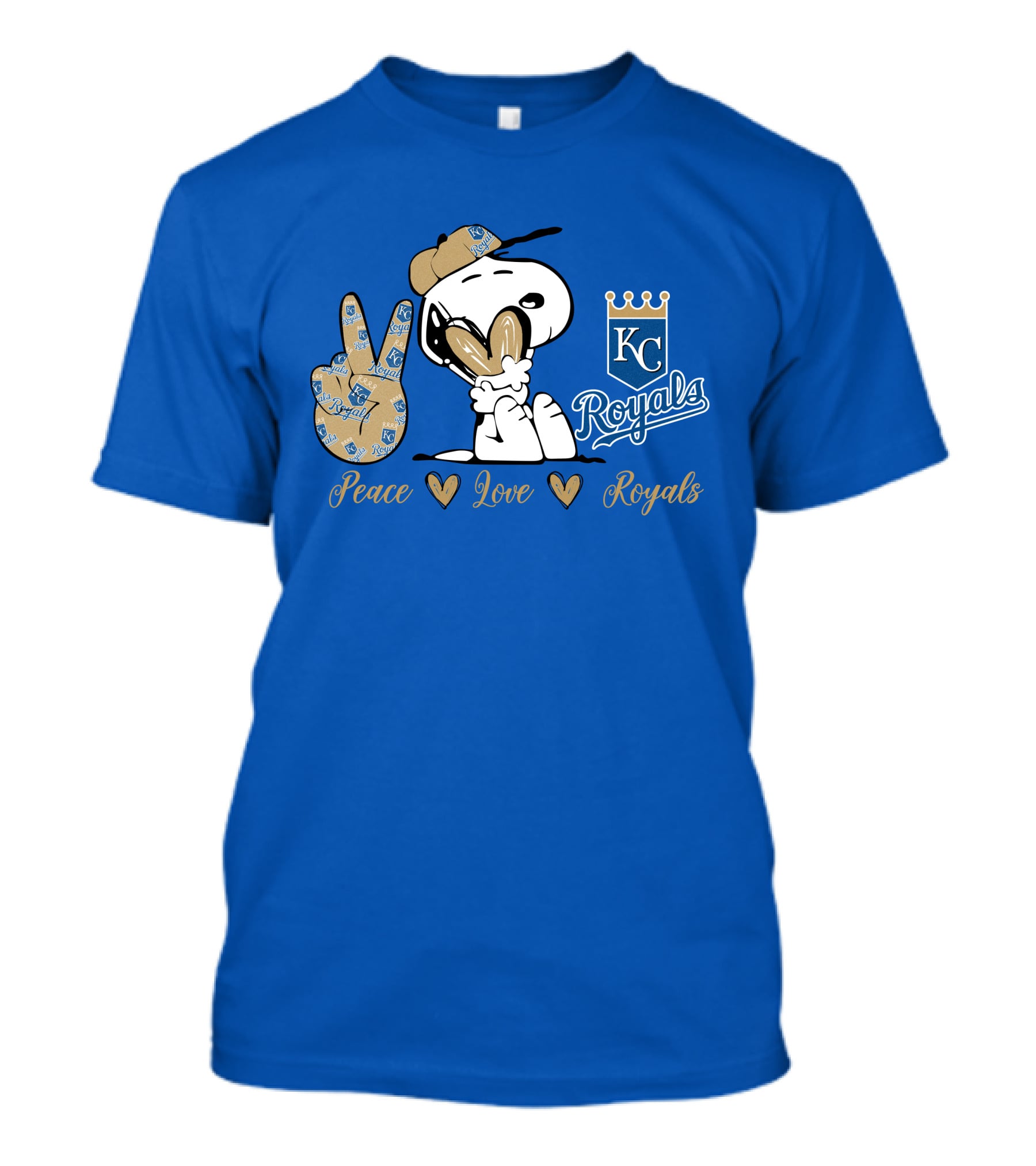 Snoopy Wearing Kansas City Royals Cap Peace Love Royals T-Shirt