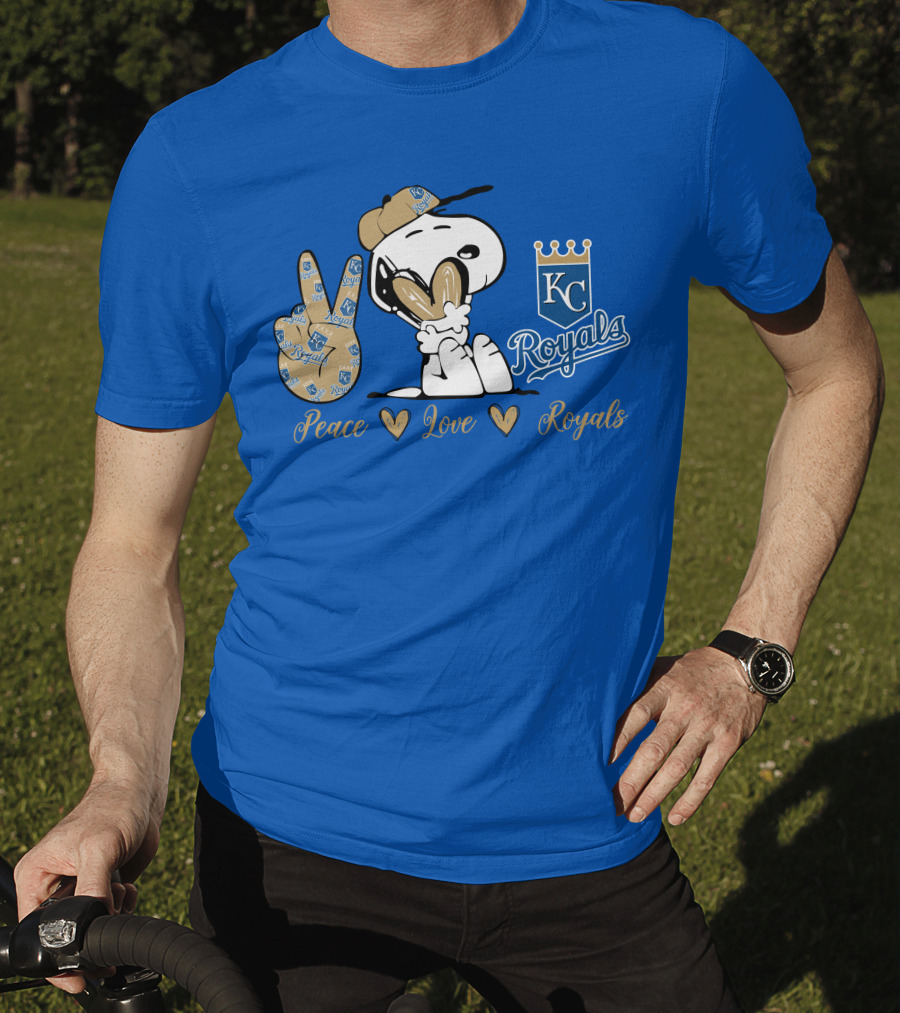 Snoopy Wearing Kansas City Royals Cap Peace Love Royals T-Shirt