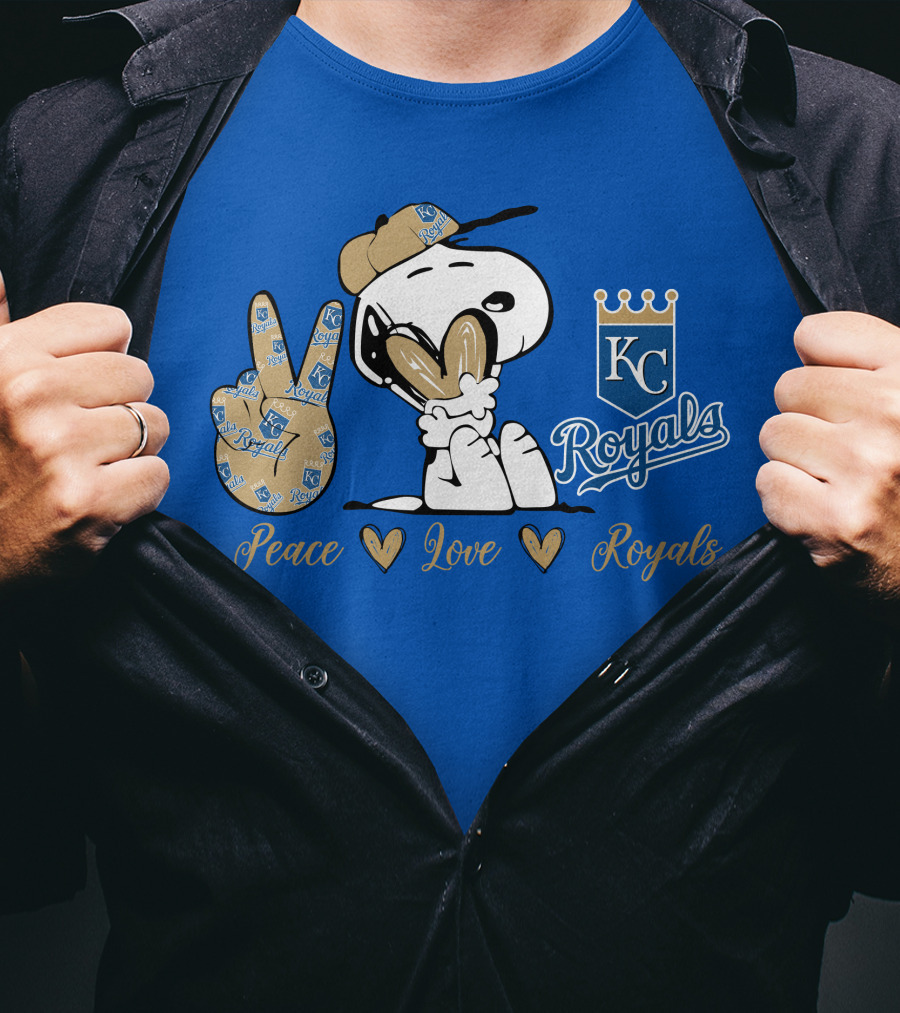 Snoopy Wearing Kansas City Royals Cap Peace Love Royals T-Shirt