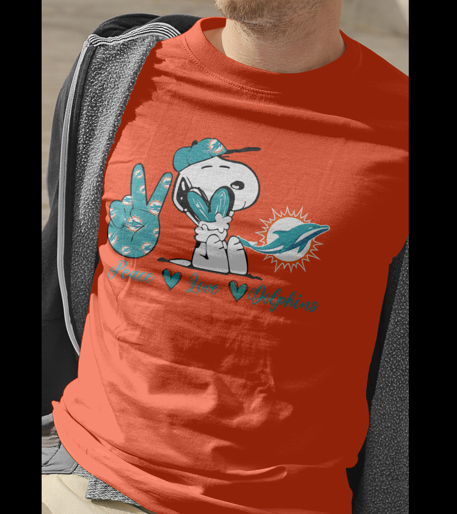 Peace Love Miami Dolphins Snoopy Fan T-Shirt
