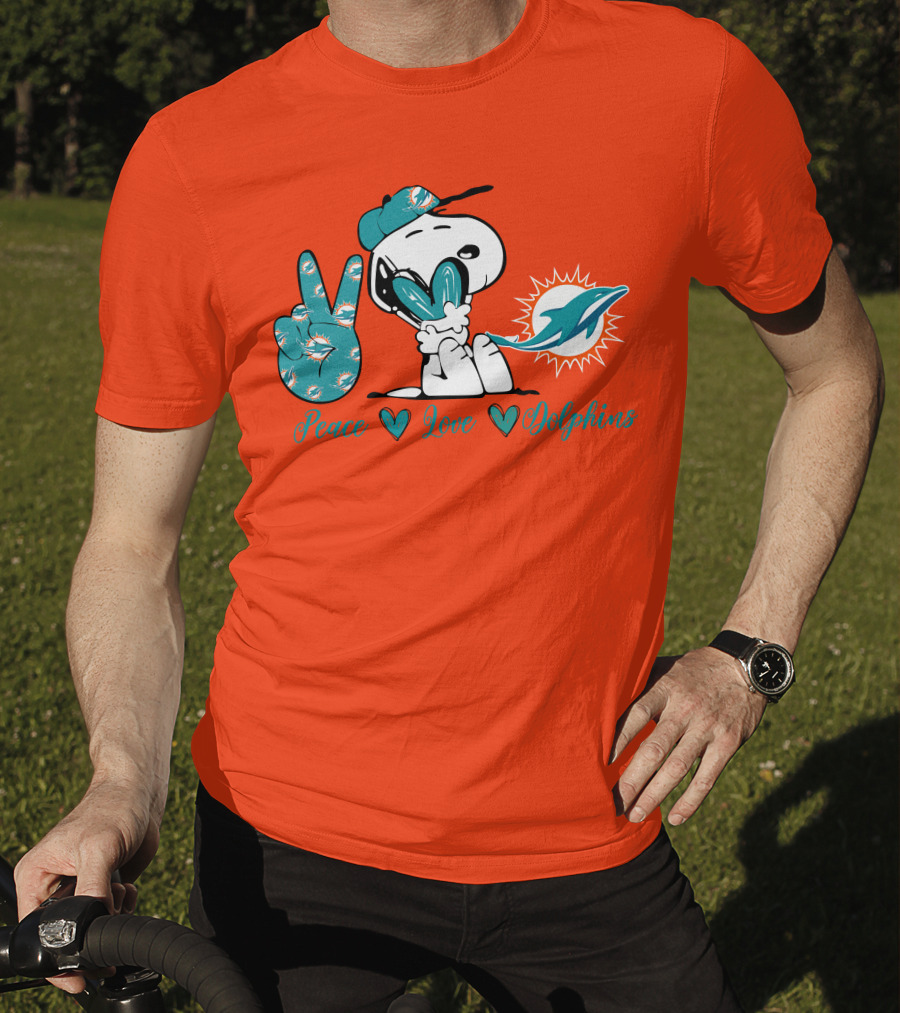 Peace Love Miami Dolphins Snoopy Fan T-Shirt